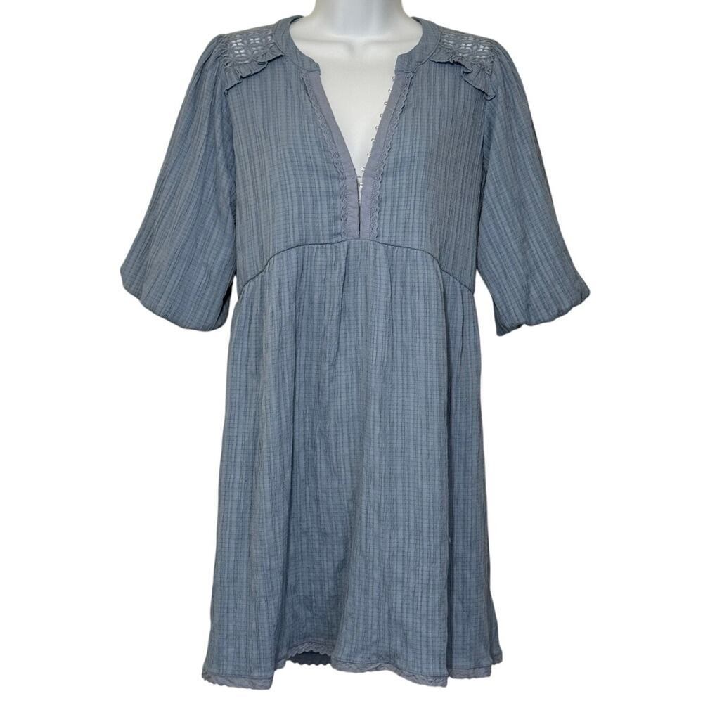 Betsey Johnson Womens Size M Blue Lace Trim Babydoll 3/4 Sleeve Dress Boho